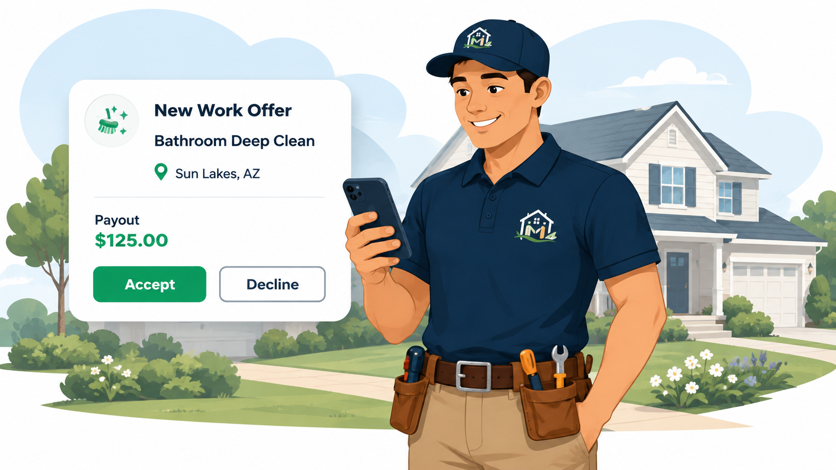 Manivo provider reviewing a new work offer on a phone