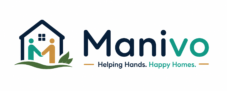 Manivo horizontal logo featuring a home with helping hands, representing trusted neighborhood home services for homeowners.